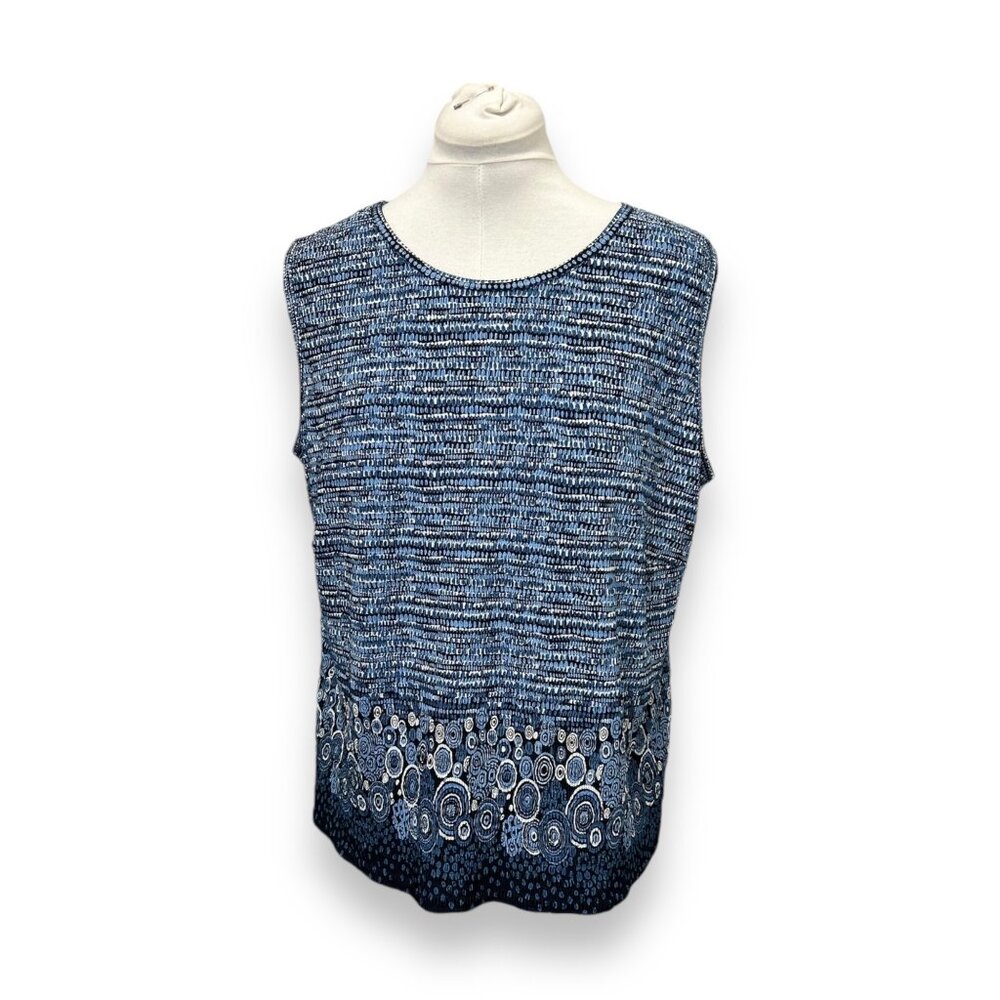 Pleat Pleat Vintage Womans Blue & Black Abstract Sleeveless Top 1X